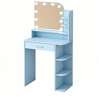Makeup Vanity with Chair, Vanity Desk with Mirror and Lights, Girls Vanity Set with Power Outlet