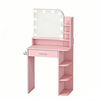 Makeup Vanity with Chair, Vanity Desk with Mirror and Lights, Girls Vanity Set with Power Outlet