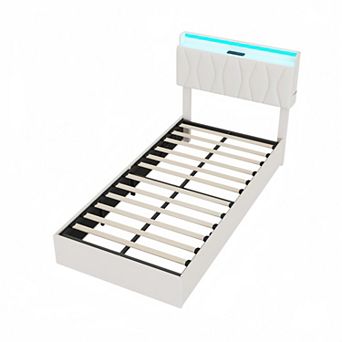 Lift Up Bed Frame with Storage Underneath, Upholstered Bed Frame with Headboard, Charging Station