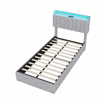 Lift Up Bed Frame with Storage Underneath, Upholstered Bed Frame with Headboard, Charging Station