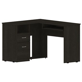 Mix L-Shaped Desk, Keyboard Tray, Two Drawers, Single Open Shelf