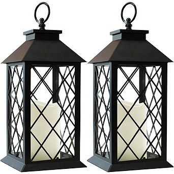 Vintage Black Candle Lantern Set with LED Pillar Candle Timer Waterproof Decor
