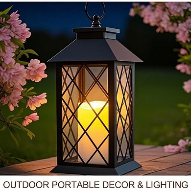 Vintage Black Candle Lantern Set with LED Pillar Candle Timer Waterproof Decor