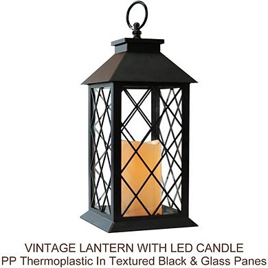 Vintage Black Candle Lantern Set with LED Pillar Candle Timer Waterproof Decor