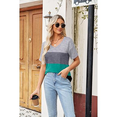 Zeagoo Womens Summer Top Casual V Neck Short Sleeve Floral Tee Shirts ...