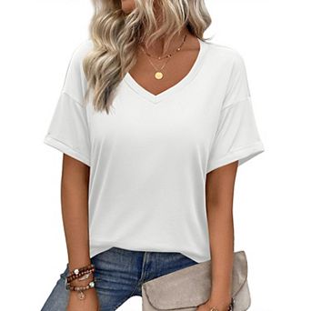 Zeagoo Womens Summer Top Casual V Neck Short Sleeve Floral Tee Shirts Ladies Tunic Tops for Legging