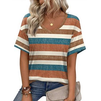 Zeagoo Womens Summer Top Casual V Neck Short Sleeve Floral Tee Shirts Ladies Tunic Tops for Legging