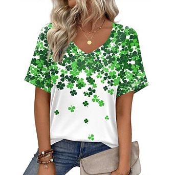 Zeagoo Womens Summer Top Casual V Neck Short Sleeve Floral Tee Shirts Ladies Tunic Tops for Legging