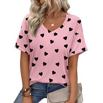 Zeagoo Womens Summer Top Casual V Neck Short Sleeve Floral Tee Shirts Ladies Tunic Tops for Legging