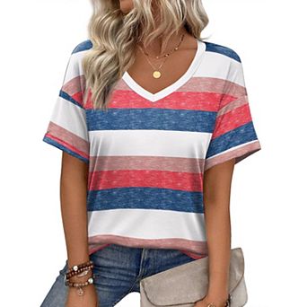 Zeagoo Womens Summer Top Casual V Neck Short Sleeve Floral Tee Shirts Ladies Tunic Tops for Legging