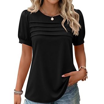Zeagoo Women's Puff Short Sleeve Tunic Tops, Loose Fit Crewneck Flowy Business Casual Blouses