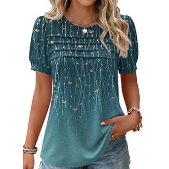 Zeagoo Women's Puff Short Sleeve Tunic Tops, Loose Fit Crewneck Flowy Business Casual Blouses