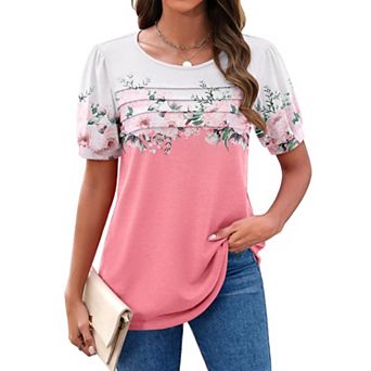 Zeagoo Women's Puff Short Sleeve Tunic Tops, Loose Fit Crewneck Flowy Business Casual Blouses