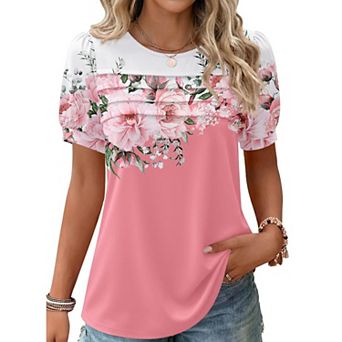 Zeagoo Women's Puff Short Sleeve Tunic Tops, Loose Fit Crewneck Flowy Business Casual Blouses