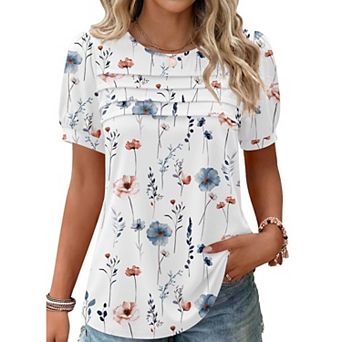 Zeagoo Women's Puff Short Sleeve Tunic Tops, Loose Fit Crewneck Flowy Business Casual Blouses