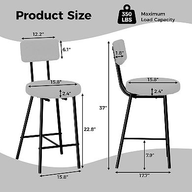 Upholstered Bar Stools Set,Counter Height Chairs with Round Padded Seat, Sturdy Metal Legs, Footrest