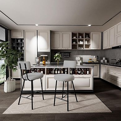 Upholstered Bar Stools Set,Counter Height Chairs with Round Padded Seat, Sturdy Metal Legs, Footrest