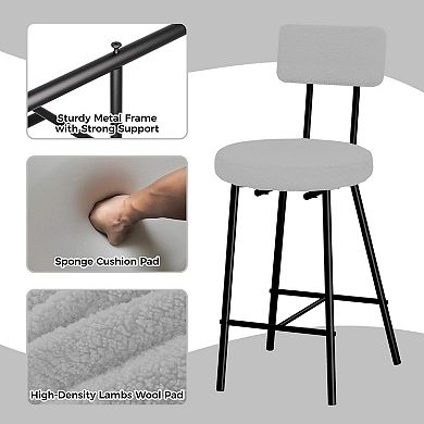 Upholstered Bar Stools Set,Counter Height Chairs with Round Padded Seat, Sturdy Metal Legs, Footrest