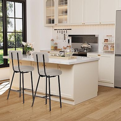 Upholstered Bar Stools Set,Counter Height Chairs with Round Padded Seat, Sturdy Metal Legs, Footrest
