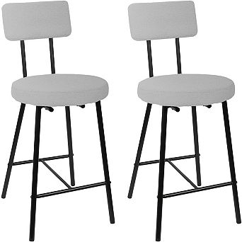 Upholstered Bar Stools Set,Counter Height Chairs with Round Padded Seat, Sturdy Metal Legs, Footrest