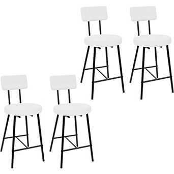 Upholstered Bar Stools Set,Counter Height Chairs with Round Padded Seat, Sturdy Metal Legs, Footrest