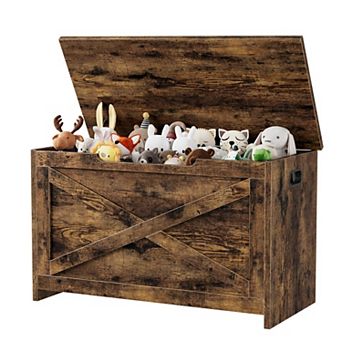 30" Storage Chest, Wooden Storage Bench with Safety Hinge, Large Toy Chest for Entryway,Living Room