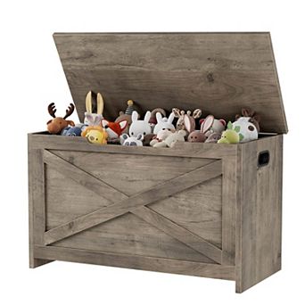 30" Storage Chest, Wooden Storage Bench with Safety Hinge, Large Toy Chest for Entryway,Living Room