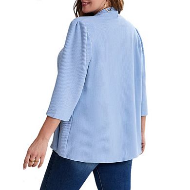 Womens Plus Size Cardigan Casual 3/4 Sleeve Waffle Knit Open Front Tops