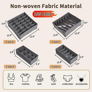 12-Pack Underwear Drawer Organizers,116-Cell Dresser Drawer Divider Bins