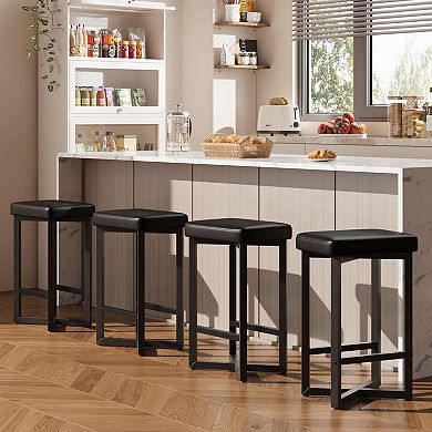 Modern Backless Bar Stools Set,24.6" Counter Height,Upholstered Black PU Leather Seat,