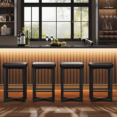 Modern Backless Bar Stools Set,24.6" Counter Height,Upholstered Black PU Leather Seat,