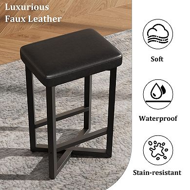 Modern Backless Bar Stools Set,24.6" Counter Height,Upholstered Black PU Leather Seat,