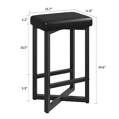 Modern Backless Bar Stools Set,24.6" Counter Height,Upholstered Black PU Leather Seat,