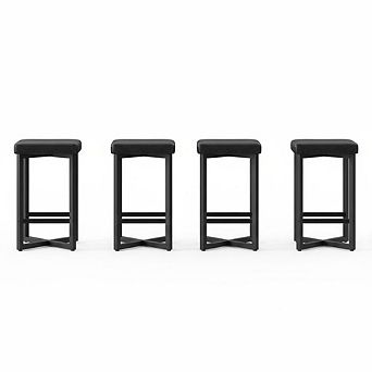 Modern Backless Bar Stools Set,24.6" Counter Height,Upholstered Black PU Leather Seat,