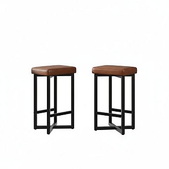 Modern Backless Bar Stools Set,24.6" Counter Height,Upholstered Black PU Leather Seat,