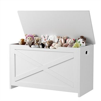 30" Storage Chest, Wooden Storage Bench with Safety Hinge, Large Toy Chest for Entryway,Living Room