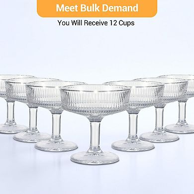 12-Pack Ribbed Coupe Glasses,7 oz Vintage Martini Glasses Set