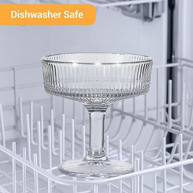 12-Pack Ribbed Coupe Glasses,7 oz Vintage Martini Glasses Set