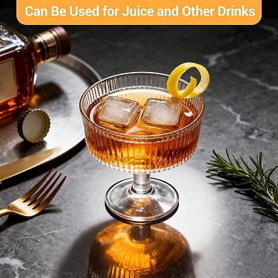 12-Pack Ribbed Coupe Glasses,7 oz Vintage Martini Glasses Set