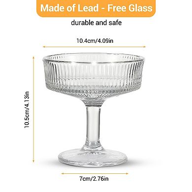 12-Pack Ribbed Coupe Glasses,7 oz Vintage Martini Glasses Set