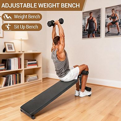 Adjustable Sit Up Bench for Home Gym, Abdominal Workout Bench with Extra Thick Pads