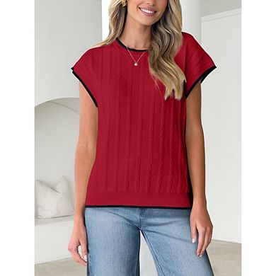 Women's Causal Dressy Sweater Vest Knit Cap Sleeve Crew Neck Loose Fit for Casual Work