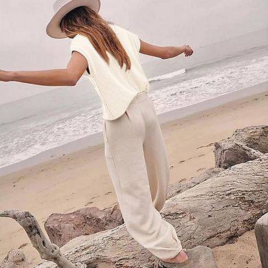 Women Crew Neck Sleeveless Ribbed Knit Vests Trendy Pullover Tops