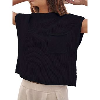 Women Crew Neck Sleeveless Ribbed Knit Vests Trendy Pullover Tops