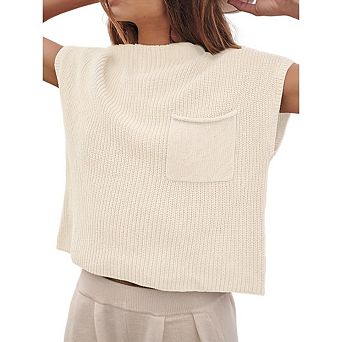 Women Crew Neck Sleeveless Ribbed Knit Vests Trendy Pullover Tops
