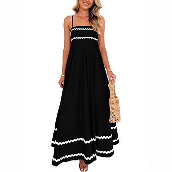 Women's Summer Flowy Maxi Dress Elegant Sleeveless Spaghetti Strap Ruffle Beach Casual Long Dress