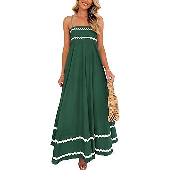 Women's Summer Flowy Maxi Dress Elegant Sleeveless Spaghetti Strap Ruffle Beach Casual Long Dress