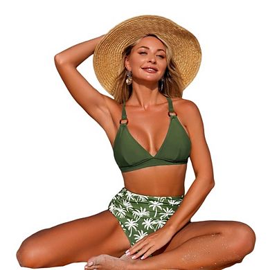 Women's Bikini Sets Two Piece High Waisted V Neck Bathing Suit