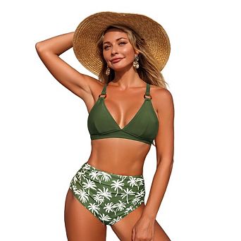 Women's Bikini Sets Two Piece High Waisted V Neck Bathing Suit