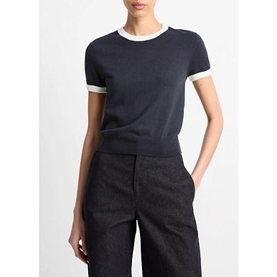 Wome's Dressy Causal Short Sleeve Sweaters Crew Neck Lightweight Knit Pullover Top for Business Work